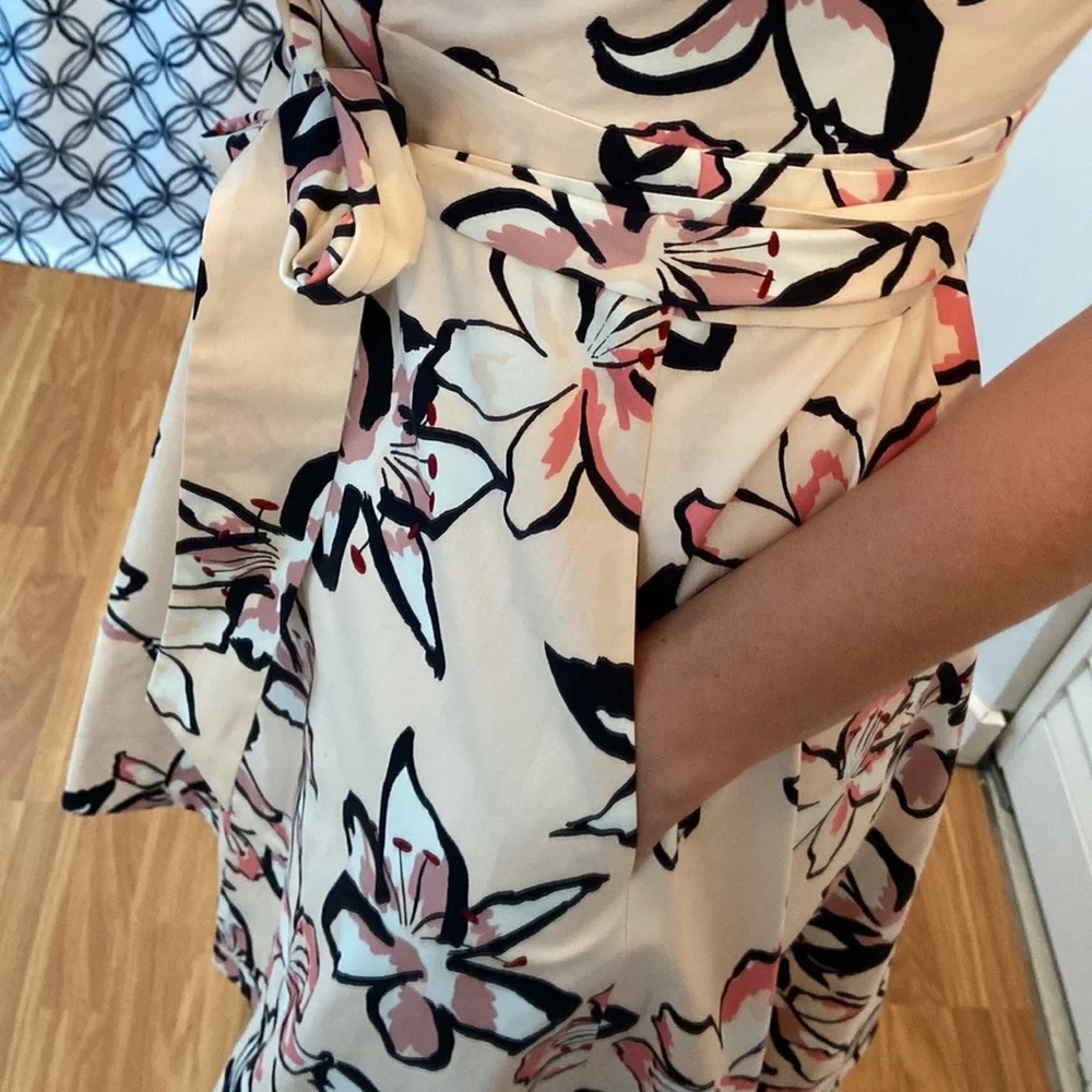 kate spade Cream Floral Wrap Dress with Pink and Black Accents